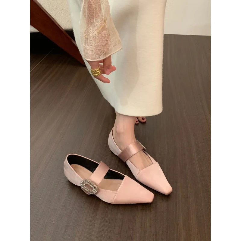 New Satin Flat Shoes Flashing Rhinestone Decoration Ballet Shoes Soft and Comfortable Dress
