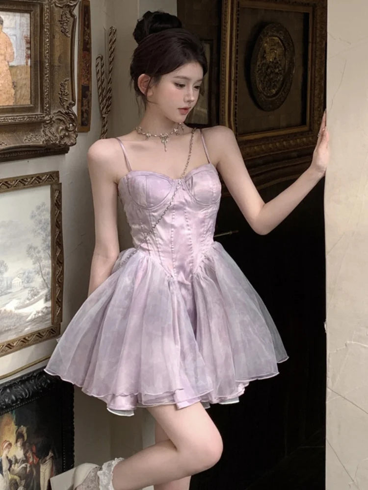 Sweet Strapless Dresses Spaghetti Strap Princess Birthday Party Mini Dress Ball Gown Short Vestidos Outfits