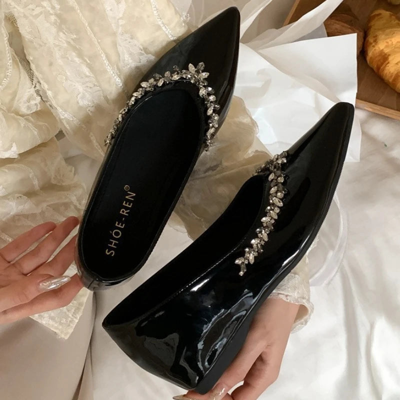 Crystal Shallow Mouth Pumps Pointed Toe Low Heeled Slingback Sandals Party Dress Shoes Branded Loafers