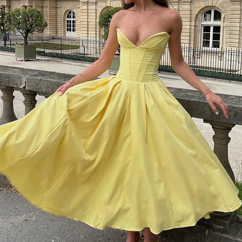 Multi Color Slim Long Dresses V Neck Wrap Chest Waist Party Dress Hollow Off Shoulder Pleated Dress