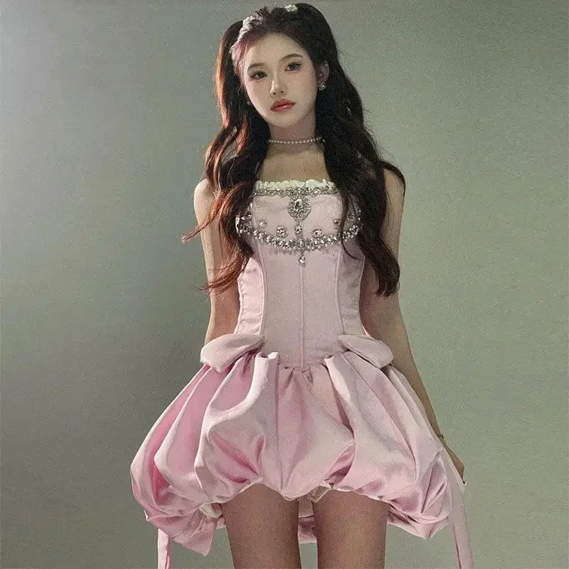 Birthday Dress for Summer New ' Party Evening Dresses Pink Costume Strapless Fluffy Mini Dress Clothing