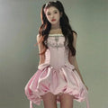 Birthday Dress for Summer New ' Party Evening Dresses Pink Costume Strapless Fluffy Mini Dress Clothing