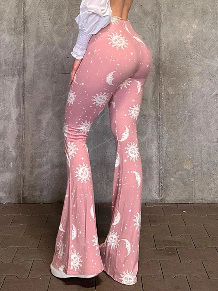 Pink Graphic Flare Pants 90s Clothes Elastic High Waist Sweatpants Harajuku Yk2