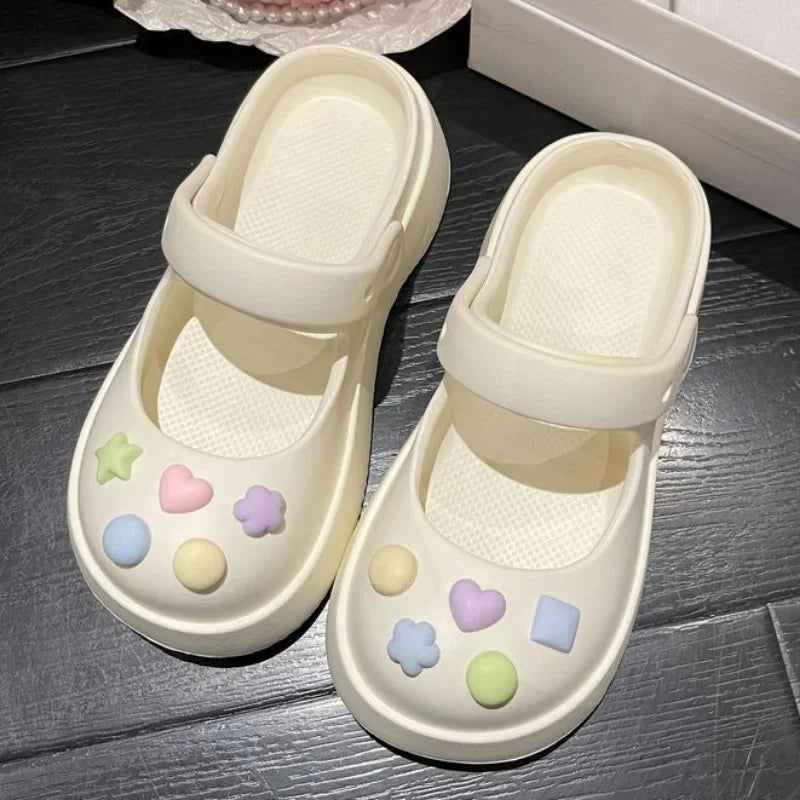 Platform Kawaii Slides Shoes White Summer Slippers and Sandals on Beach Thick Normal Top Designs Vip 39