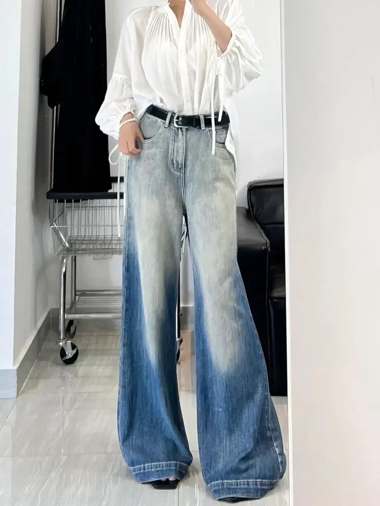 Retro Gradient Boot Cut Jeans Y2k Loose Korean Wide Leg Denim Pants Harajuku Mujer Bottoms