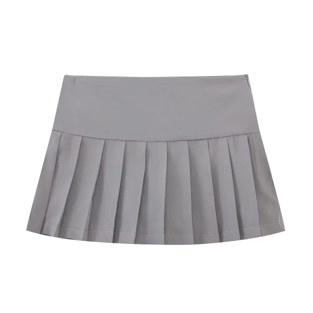 Summer Woman Stripe Slim Mini Skirts Side Zipper Stripe Skirt Low Waist Pleated Skirt With Lining Shorts