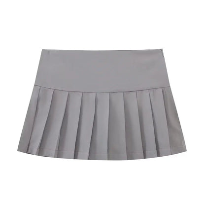 Summer Woman Stripe Slim Mini Skirts Side Zipper Stripe Skirt Low Waist Pleated Skirt With Lining Shorts