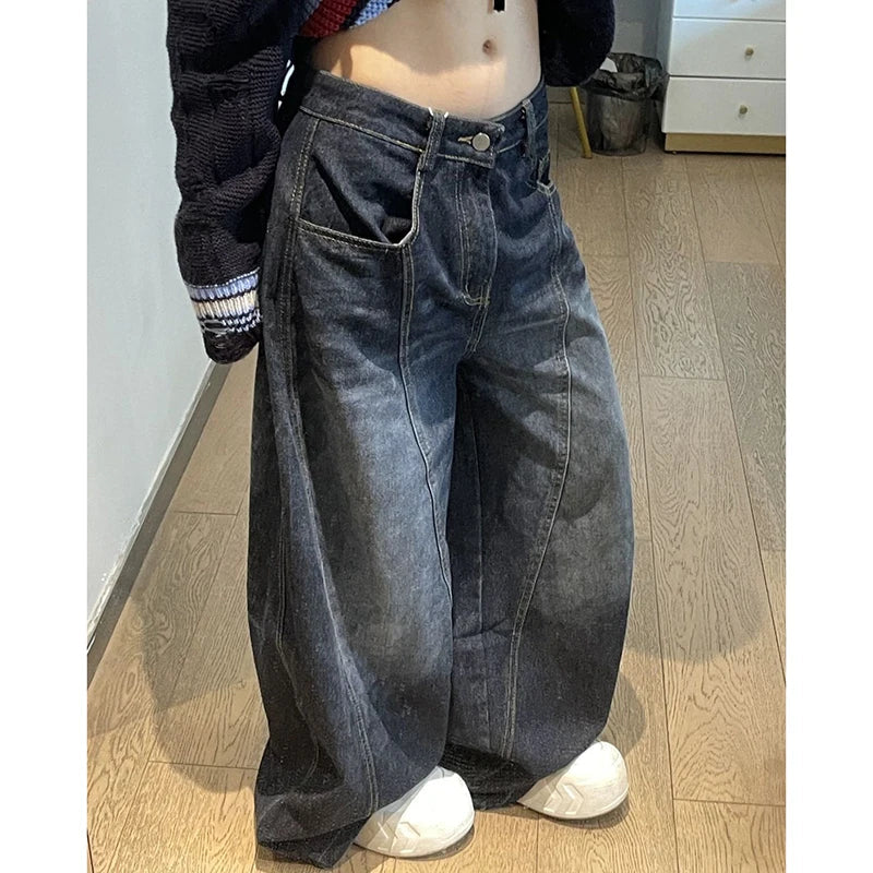 Jeans Y2k American Style Wide Leg Denim Trouser Design Hip Hop Straight High Waist Baggy Denim Pants