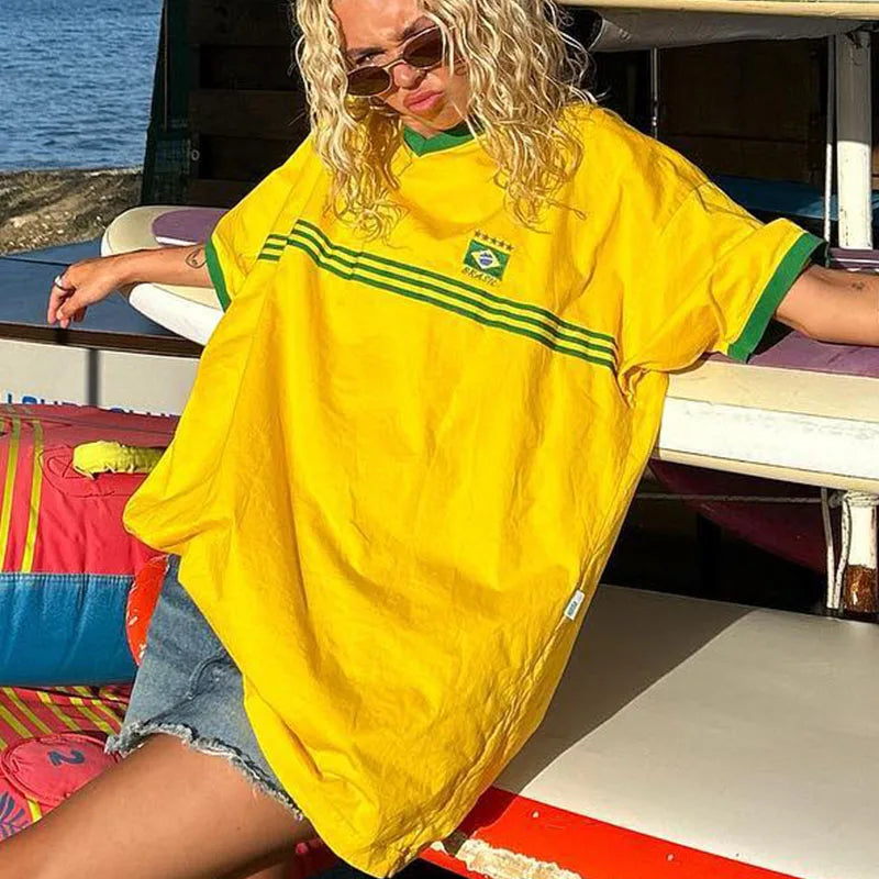 Hip Hop Europe and the United States Spring and Summer ’s Round Neck Letter Print Loose Short-sleeved T-shirt