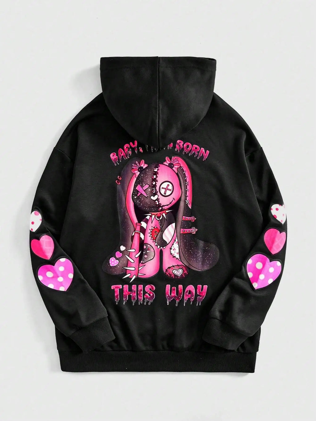 Pink Puppet Bear a and Terrifying Appearance Hooded Warm Fleece Hoodies Street Hoodie Hipster Loose Clothes