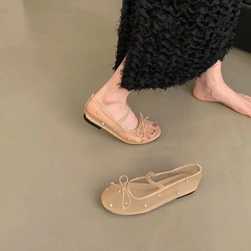 Flat Shoes Mesh Mary Jane Shoes Soft Sole Outdoor Dress Ballerinas
