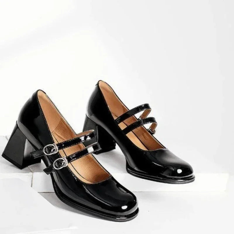 Mary Jane Shoes Square Toe High Heels Buckle Single Shoes Shallow Mouth Designer Party Dress Shoes