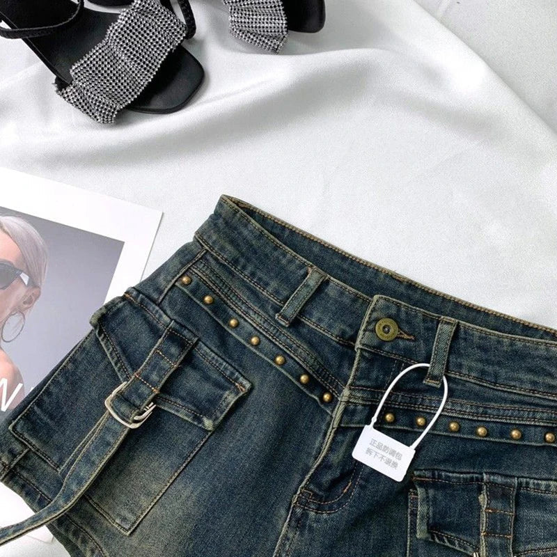 Y2k 2000s Cargo Denim Shorts High Waist Shorts Jeans Summer Harajuku Korean Hot Short Pants New