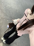 Sweet Hot Girl Pink Off Shoulder Longsleeved Sweater Autumn Sailor Collar Knitted Cardigan Top Female Clothes