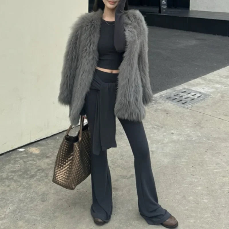 Autumn New Laceup Color Wide Leg Pants + Slim Longsleeved Tshirt Twopiece Suit