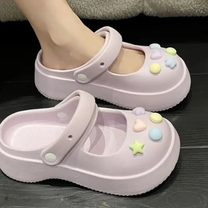 Platform Kawaii Slides Shoes White Summer Slippers and Sandals on Beach Thick Normal Top Designs Vip 39