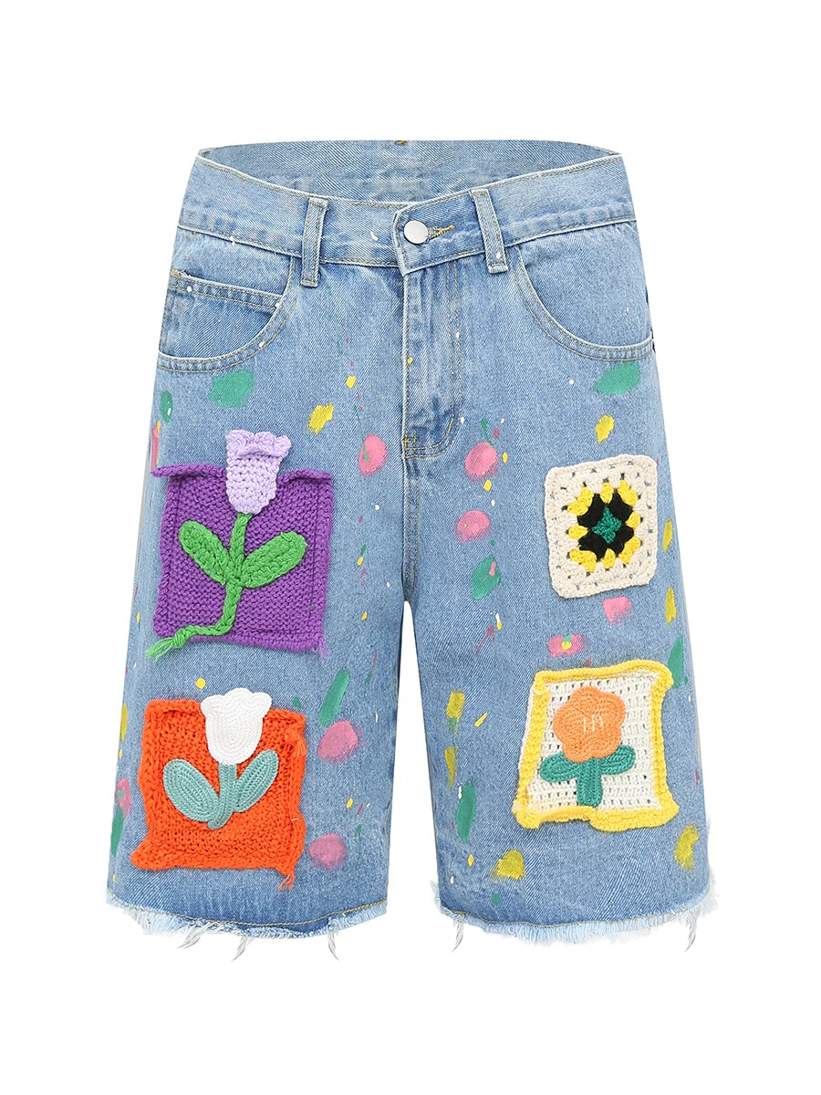 Korobov Knitted Denim Short Pants Female Summer New Loose Pants Tassel Design Short Para Mujeres