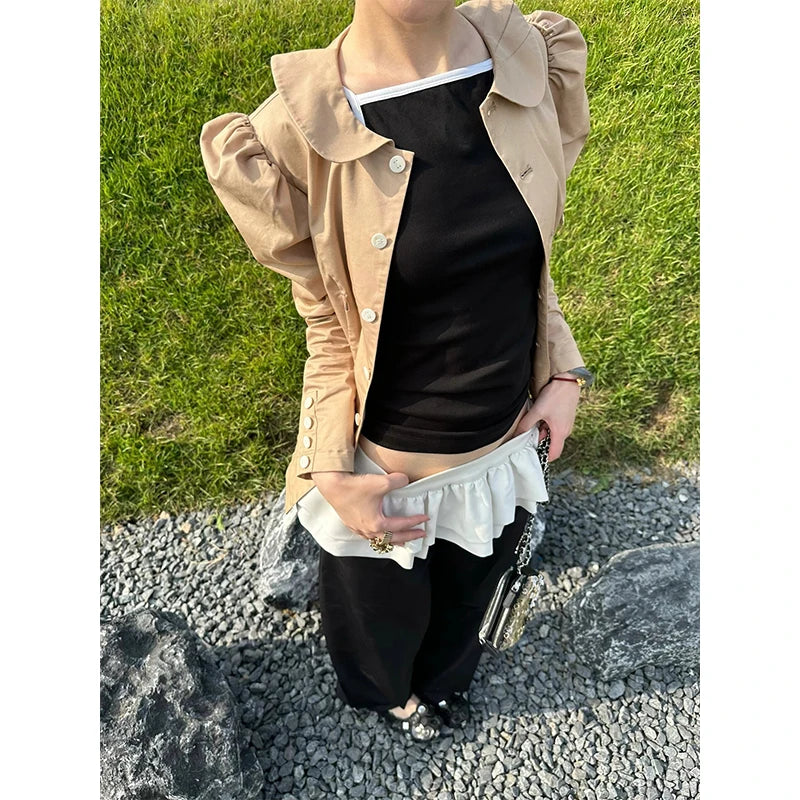 Cloud Patchwork Design Pants Loose Y2k Clothing Draping Straight String Pants Korean Pantalones De Mujer