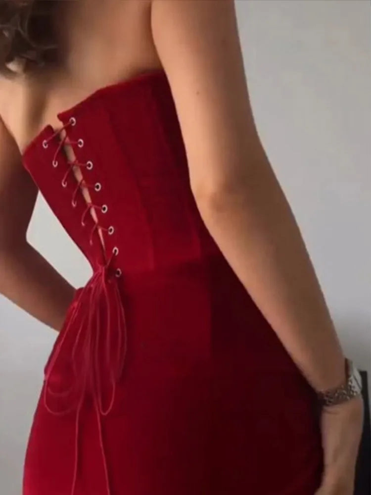 Velvet Tube Long Dresses Slim Knot Slit Evening Dress Female Spring Street Party Vestidos