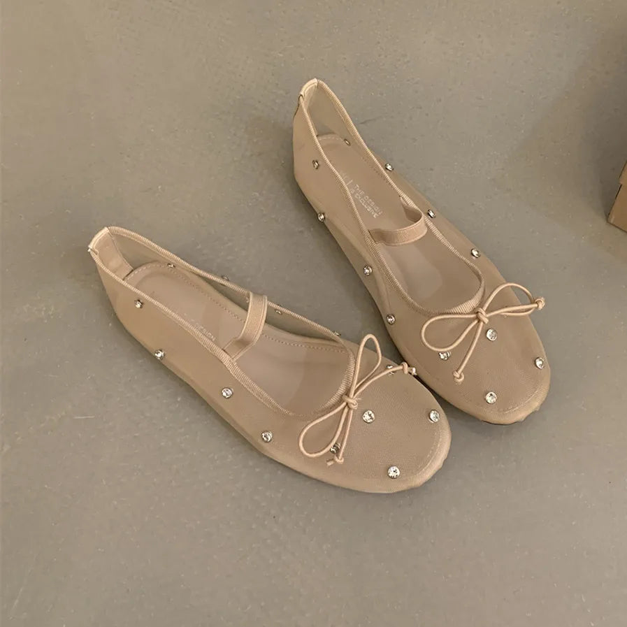 Flat Shoes Mesh Mary Jane Shoes Soft Sole Outdoor Dress Ballerinas