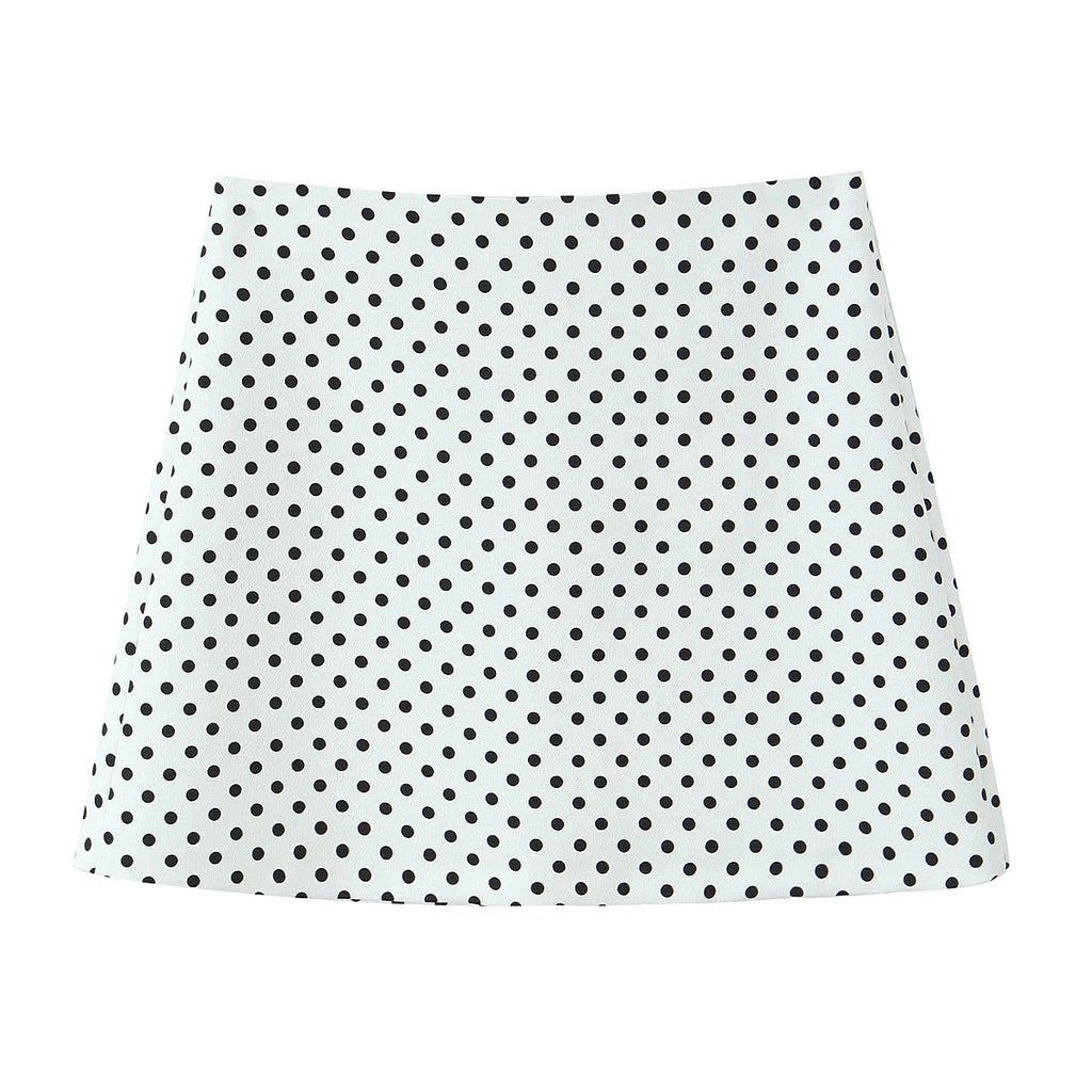 2 Piece Set Dot Printed Singlebreasted Lapel Loose Shirt Top Blouse Female Mini Pencil Skirts