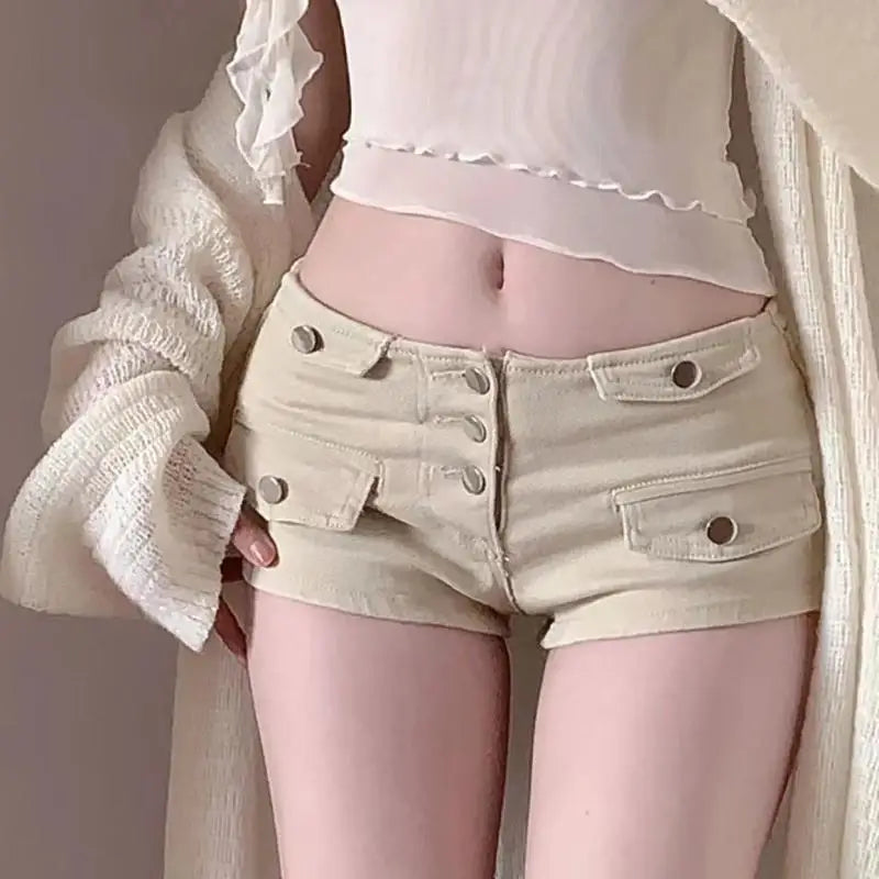 Summer New Denim Shorts Spicy Girl Hot Pants Low Waist Jeans Slimming Elastic Straight Wide Leg Pants