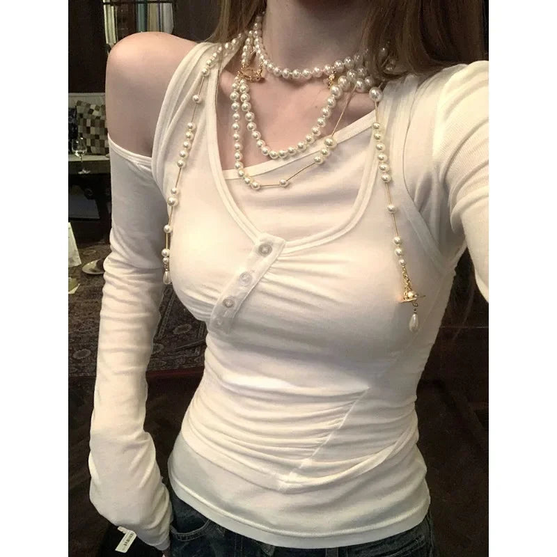 2 Piece Sweater Sets Long Sleeve Bodycon Slim Tshirts Office Lady Korean Clothing Blouse Suits
