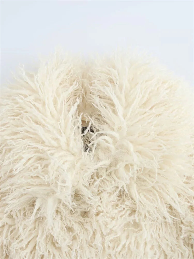 V-neck Loose Cardigan Overcoat for Long Sleeve Patchwork Faux Fur High Street Clothes Female Winter Coat New