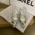 Low Sandals Woman Leather Shoes Closed Toe Bling Bling Suit Female Beige Summer Heels Lowheeled Silver Retro Bright Black