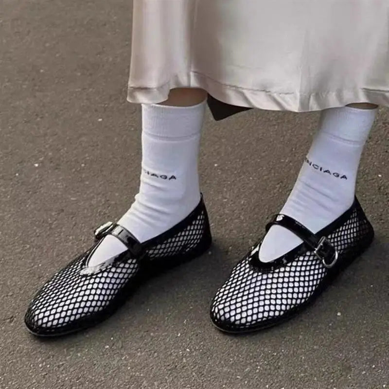 Summer Hollow Out Flat Mary Jane Shoes Comfort Soft Sole Slip on Outdoors Party Dress Shoes