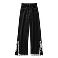 Korean Lace Slit Jeans Pants High Waist Oversize Wide Leg Trousers New Ins All Match Denim