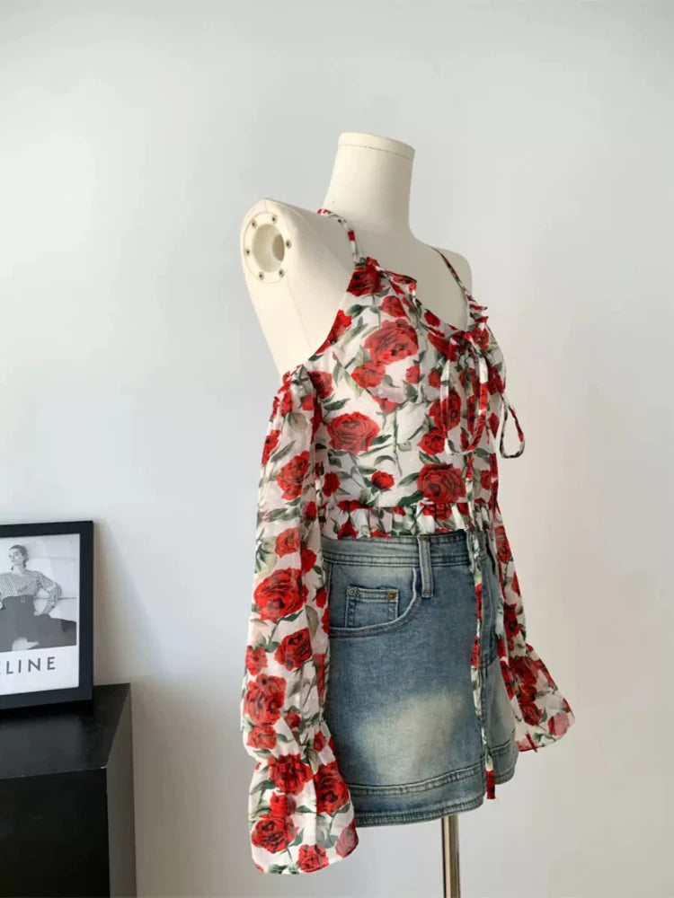 Summer French Vest Office Lady Y2k Crop Top Design Vneck Blouse Outwear Korean