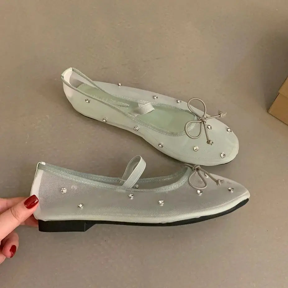 Flat Shoes Mesh Mary Jane Shoes Soft Sole Outdoor Dress Ballerinas