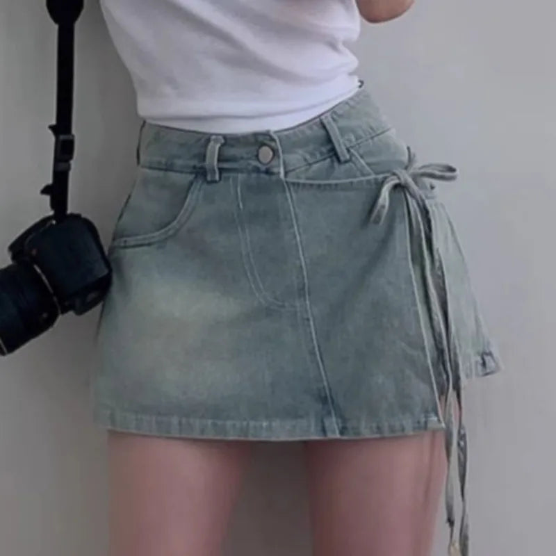 Fake 2 Pieces Shorts Mujer Bandage Korean Pants Spring Summer Simple Pantalones Cortos