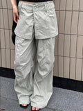 Grey Parachute Pants Woman Baggy Y2k Hip Hop Causal Patchwork Korean Straight Sweatpants Retro Trouser Summer