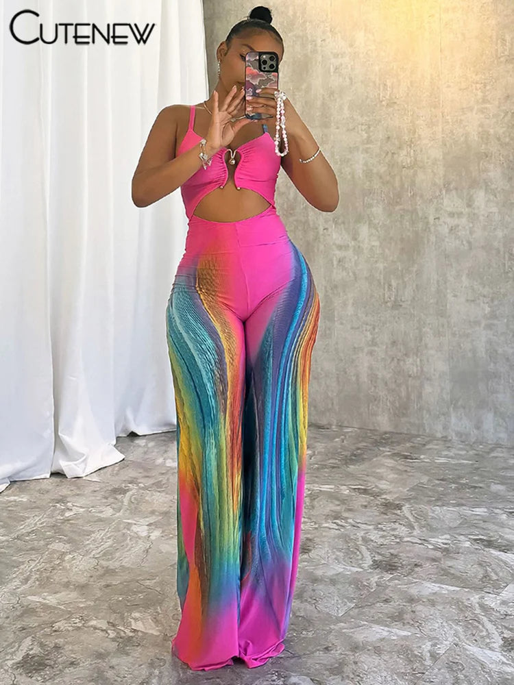 Panelled Jumpsuits Summer Street Popular Hollow Metal Buckle Straight Overalls Suspendency Trend One Piece