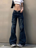 Classical Gyaru Japanese Jeans Harajuku Y2k Low Rise Flare Denim Pants 2000s Bellbottom Trousers Kpop