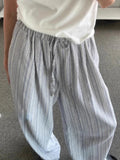 Korean Trousers Drawstring Wide Leg Pants 2000s Y2k Sport Striped Summer Oversize Loose