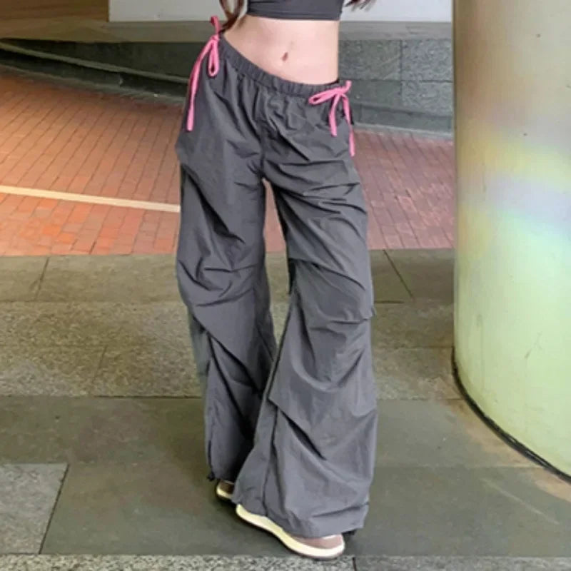 Summer New American Laceup Pleated Loose Wide Leg Pants + Backless Patchwork Camisole Twopiece Suit