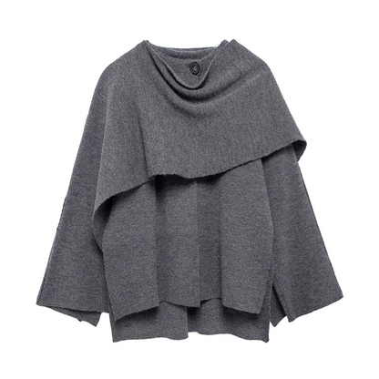 Winter New ’s Clothing Slim Fit Simple Lazy Style Scarf Cape Style Round Neck Long Sleeve Short Knitted Coat Coat