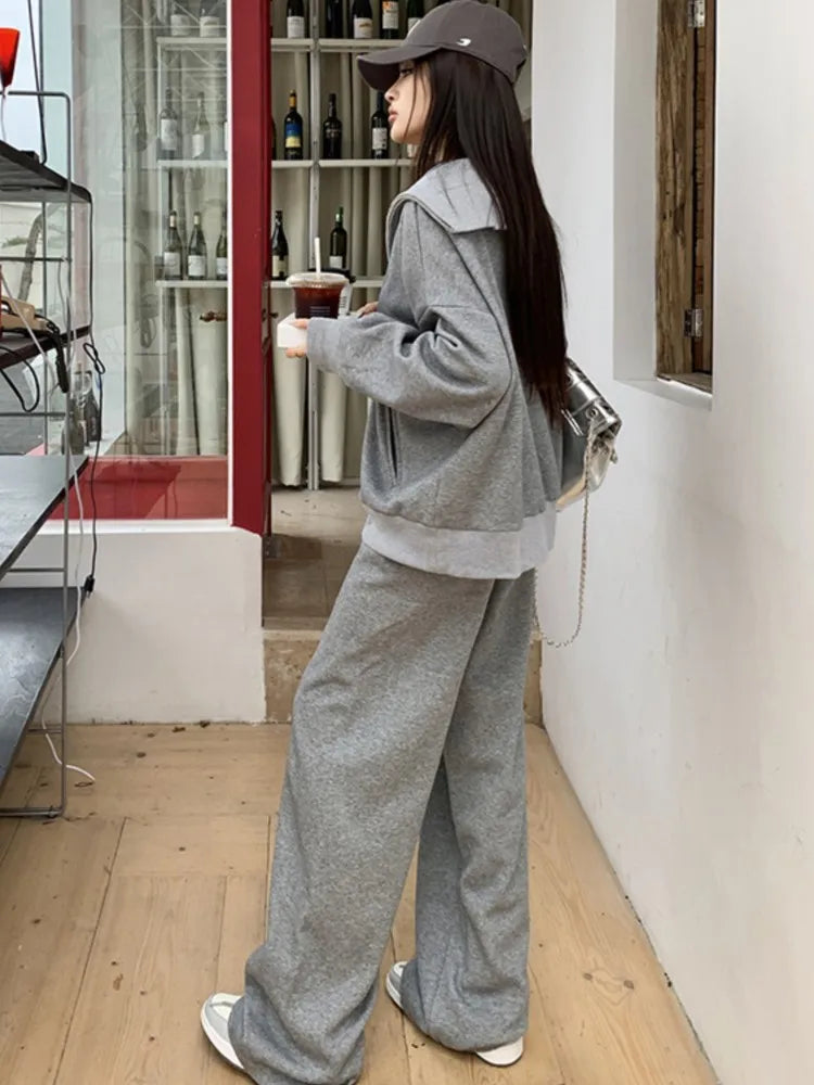 Y2k Two-piece Set Tracksuit Stand Collar Long Sleeve Zip-up Sweatshirt Long Pants Korean Autumn New Outfits