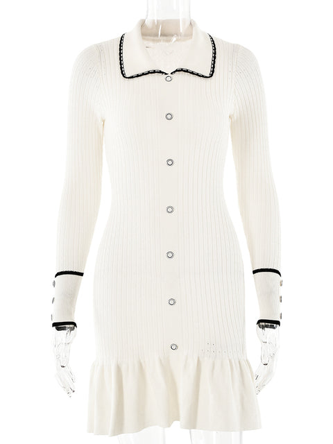 Knitted Sweater Long Sleeve Bodycon Button Dress Autumn/winter New Vestido Street Clothing
