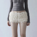 White Sweet Knitted Furry Super Mini Shorts for Winter Warm Low Waist Hot Pants Wrap Hip Slimming Leggings