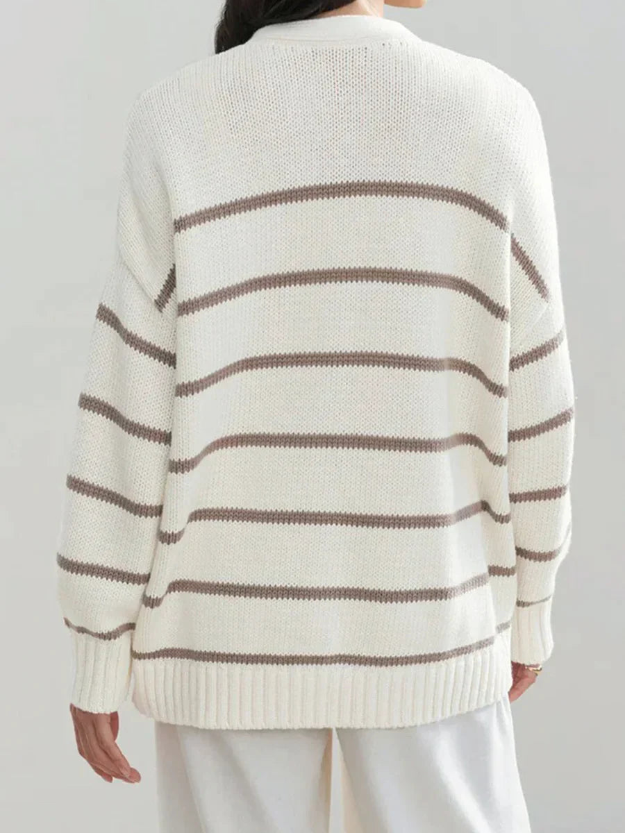 Striped V-neck Knit Cardigan