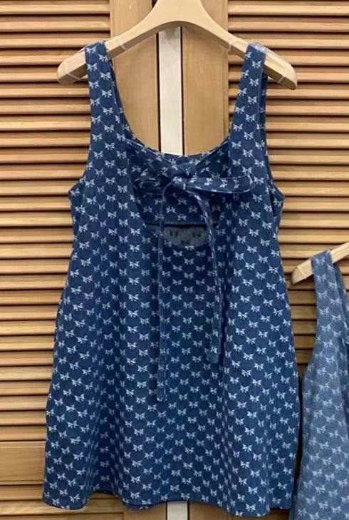 Vestidos South Korea Dresses Summer New Age Reduction Bow Design Slim Halter Dress Cowboy Suspenders Skirt