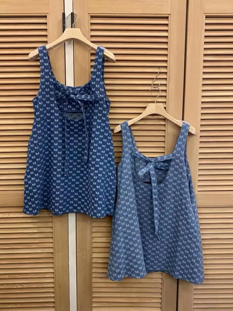Vestidos South Korea Dresses Summer New Age Reduction Bow Design Slim Halter Dress Cowboy Suspenders Skirt