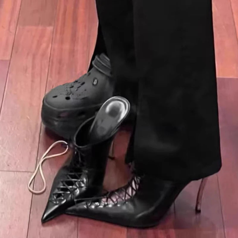 Ktlethomasw New Summer Crossstrap Pointed Toe Sandals Stiletto High Heels Shoes Slippers Sandalias De Las Mujeres