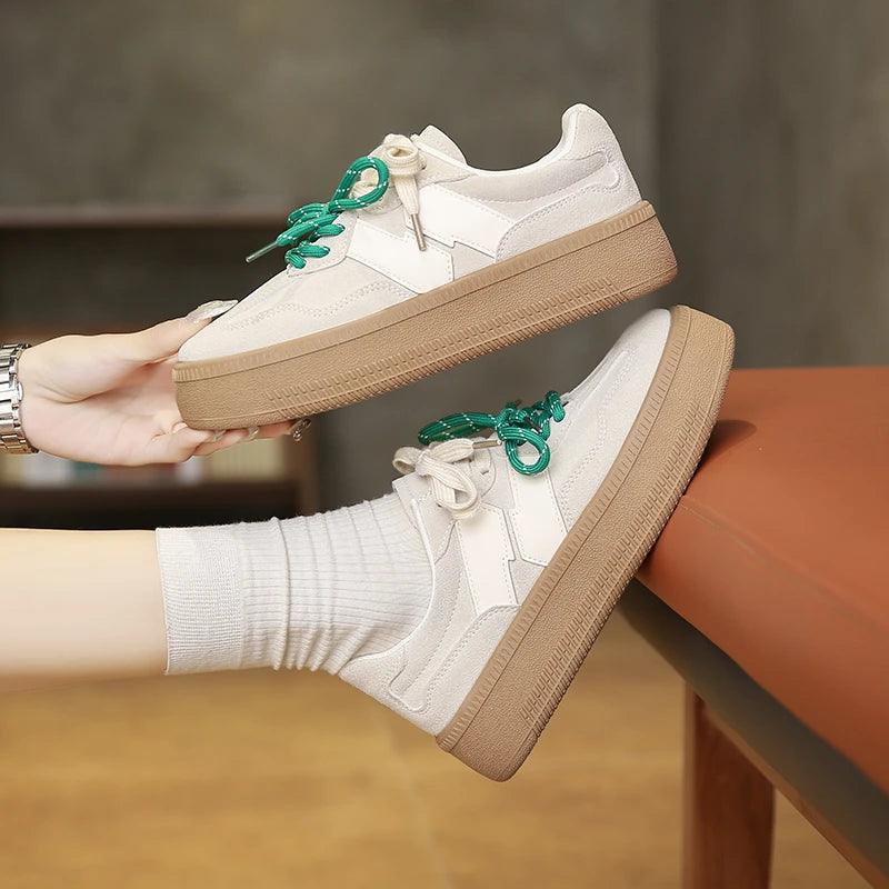 Retro Plank Shoes New Autumn Round Head Laceup Mesh Breathable Lowtop Sports Shoes