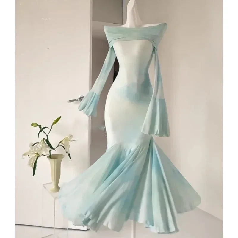 Exquisite Bellsleeved Dress New Highend French Retro Autumn Fishtail Long Dresses Evening Party