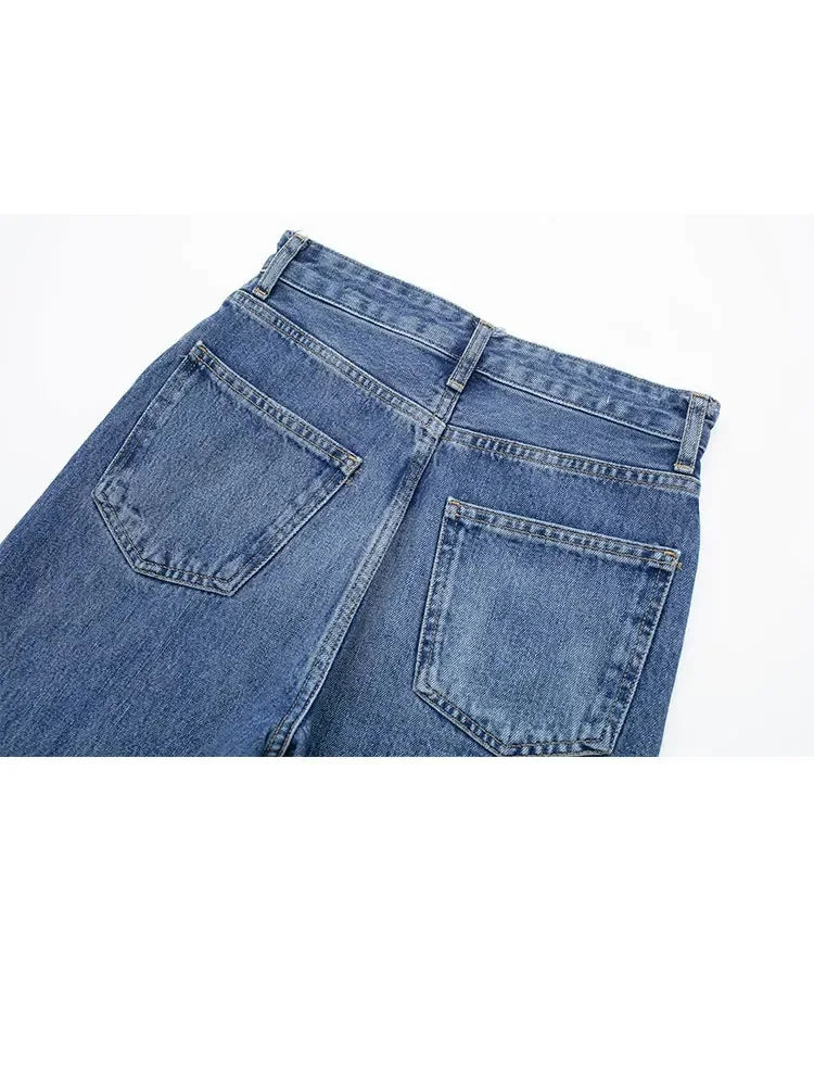 Spring Trousers for Denim Trend Tight Zipper Fly Long Pants Female With Pockets Woman's Straight Leg Jeans